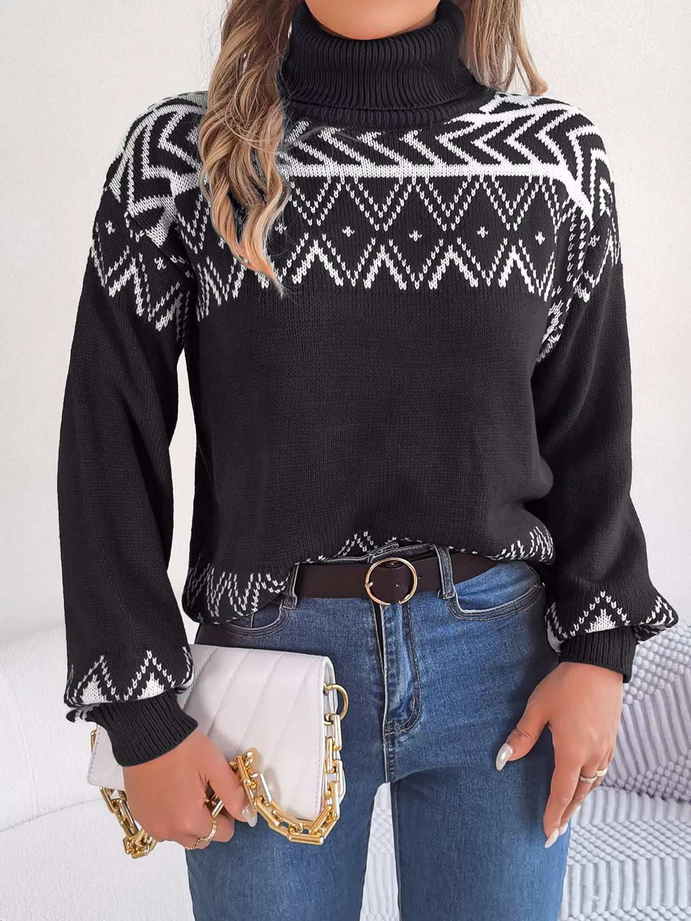 Turtleneck Dropped Shoulder Sweater - Trendsi - Flyclothing LLC