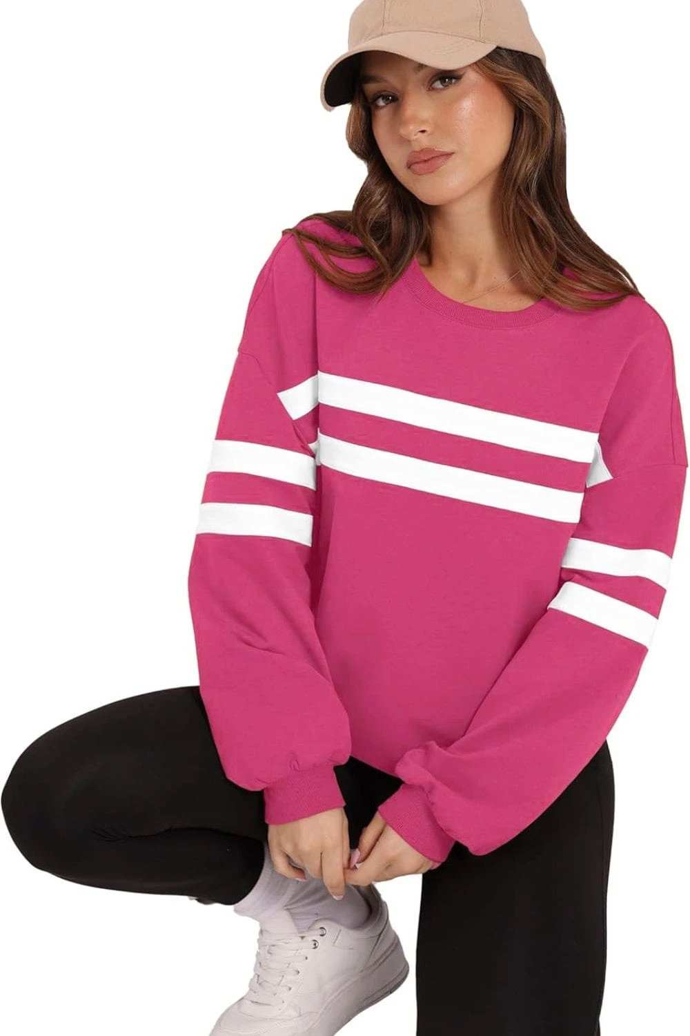 Lovelet Striped Round Neck Dropped Shoulder Sweatshirt - Trendsi - Flyclothing LLC