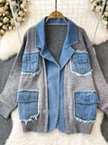 Raw Hem Denim Pocket Patchwork Cardigan - Trendsi - Flyclothing LLC