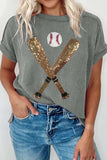 Sequin Baseball Round Neck Short Sleeve T-Shirt - Trendsi - Flyclothing LLC