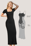 Basic Bae Built-In Shapewear Square Neck Short Sleeve Maxi Dress - ShopBasicbae - Flyclothing LLC