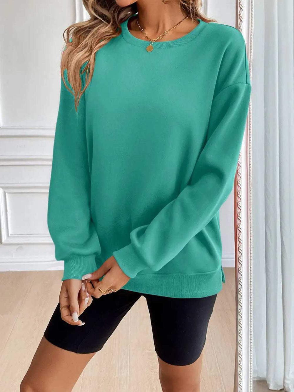 Ivy Lane Round Neck Long Sleeve Sweatshirt - Trendsi - Flyclothing LLC