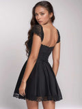 Lace Detail Square Neck Cap Sleeve Mini Dress - Trendsi - Flyclothing LLC