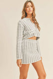 MABLE Houndstooth Cropped Knit Cardigan and Mini Skirt Set - Trendsi - Flyclothing LLC