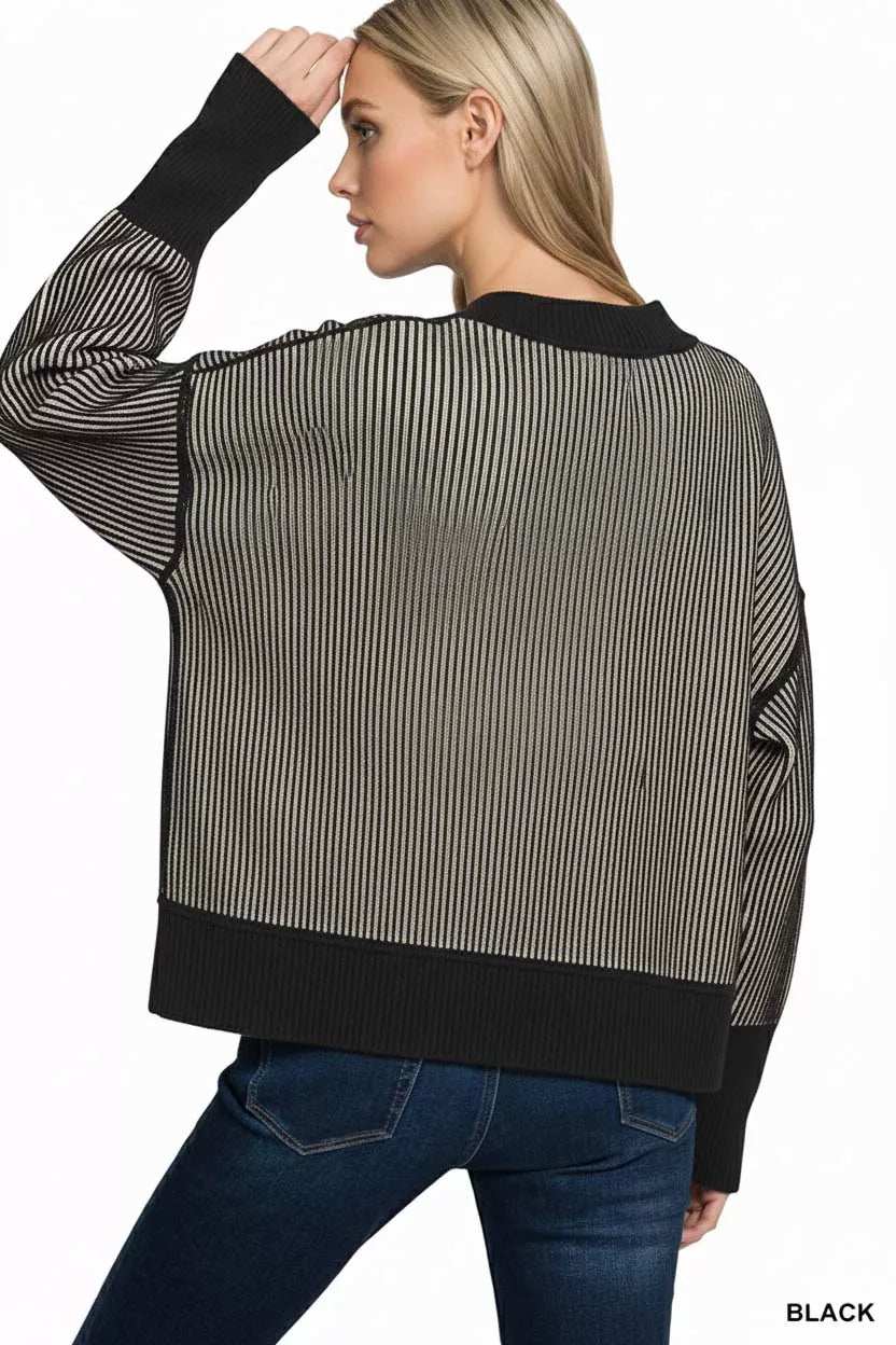 Zenana Ribbed Exposed Seam Two Tone Sweater - Trendsi - Flyclothing LLC