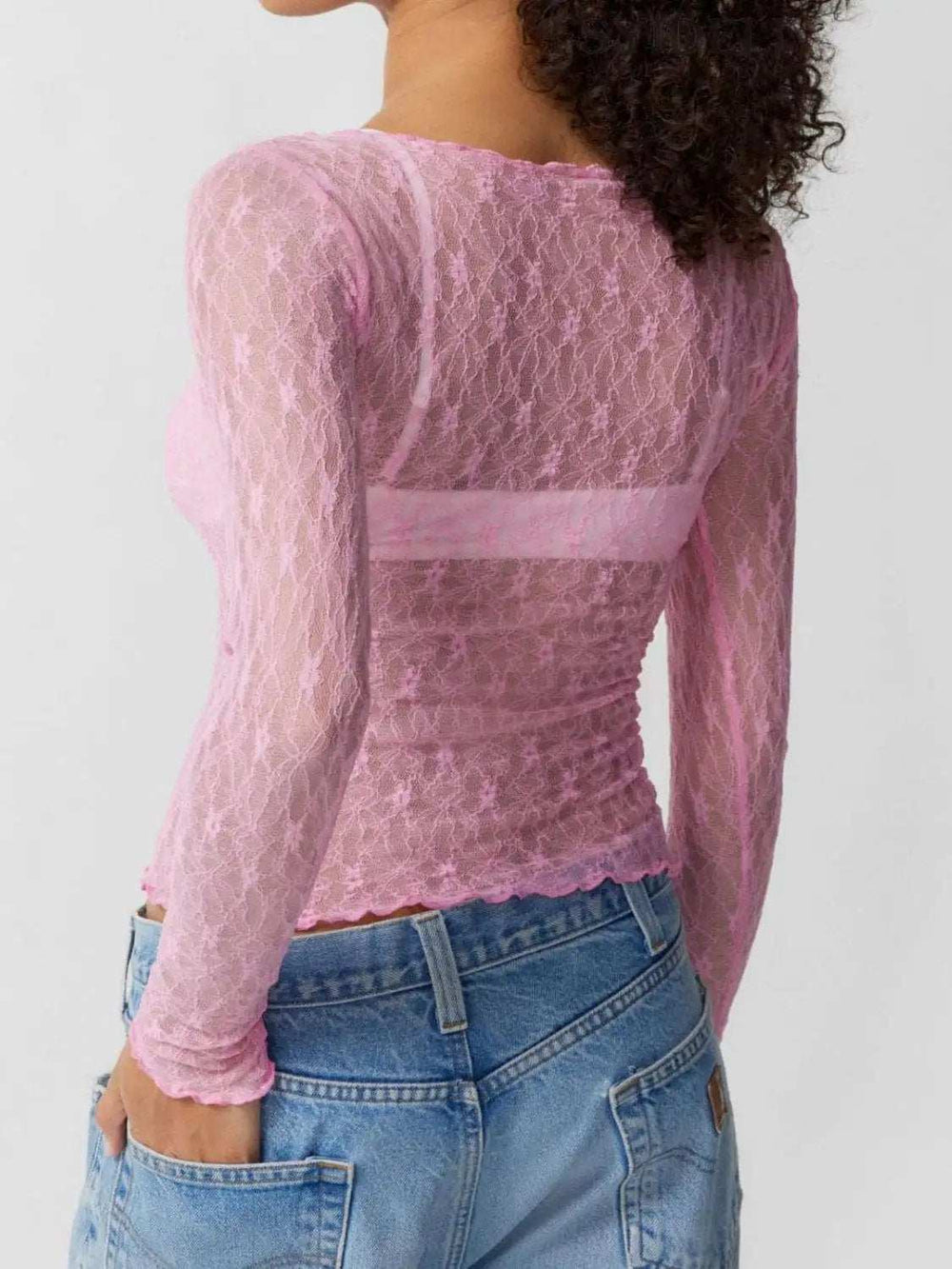 Lace Boat Neck Long Sleeve Blouse - Trendsi - Flyclothing LLC
