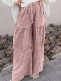 Mineral Wash Tiered Wide Leg Patchwork Drawstring Pants - Trendsi - Flyclothing LLC