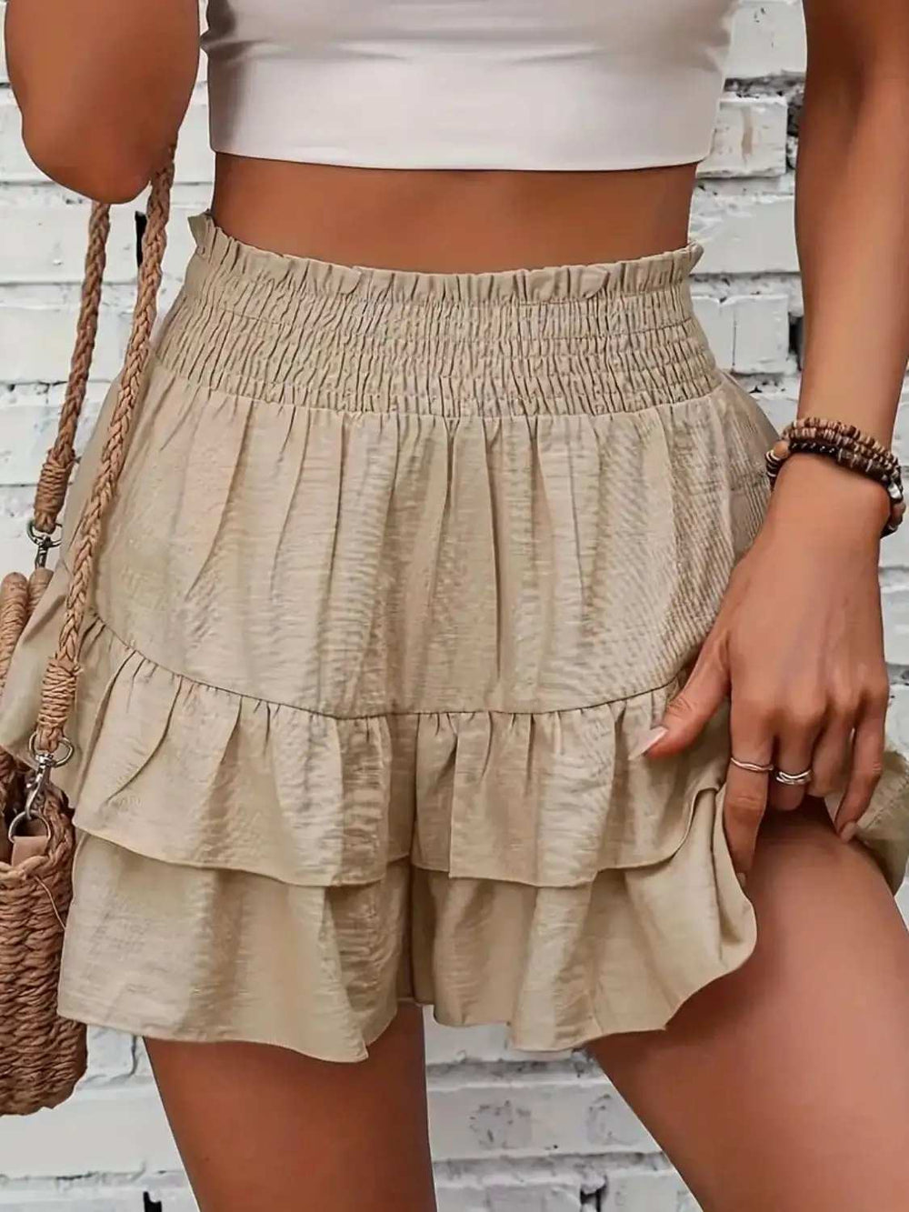Smocked Layered Shorts - Trendsi - Flyclothing LLC
