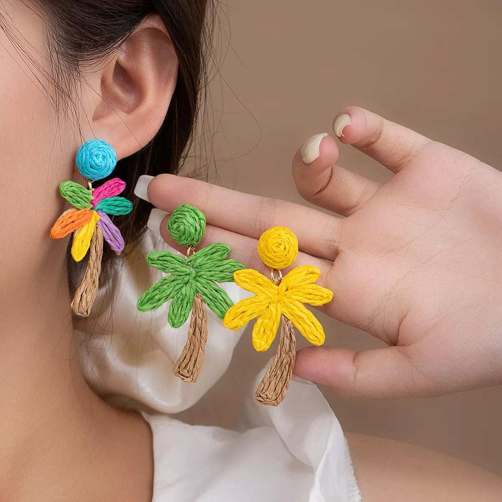 Colorful Woven Flower Drop Earrings - Trendsi - Flyclothing LLC