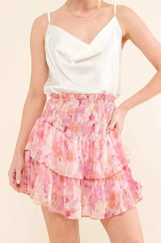 And The Why Printed Lurex Smocked Waist Tiered Skort - Trendsi - Flyclothing LLC