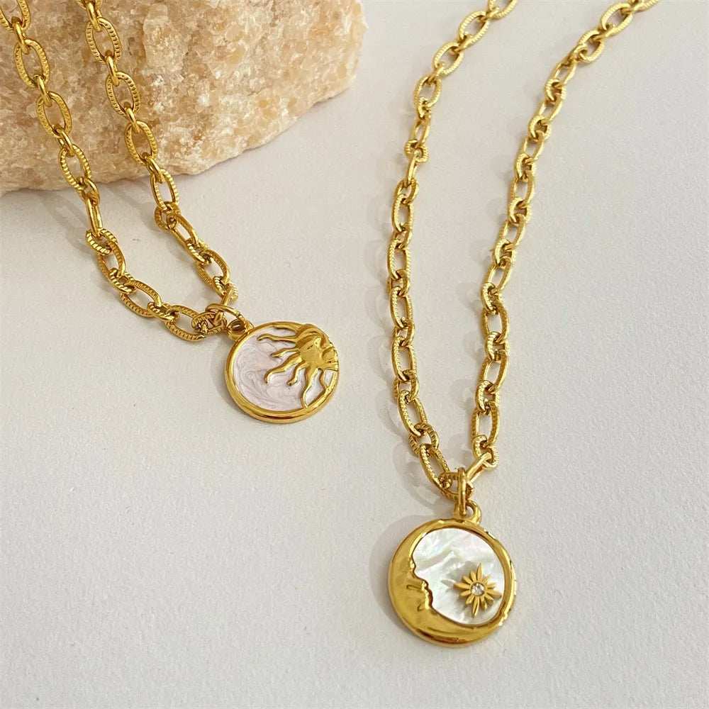 Titanium Steel Sun & Moon Necklace - Trendsi - Flyclothing LLC