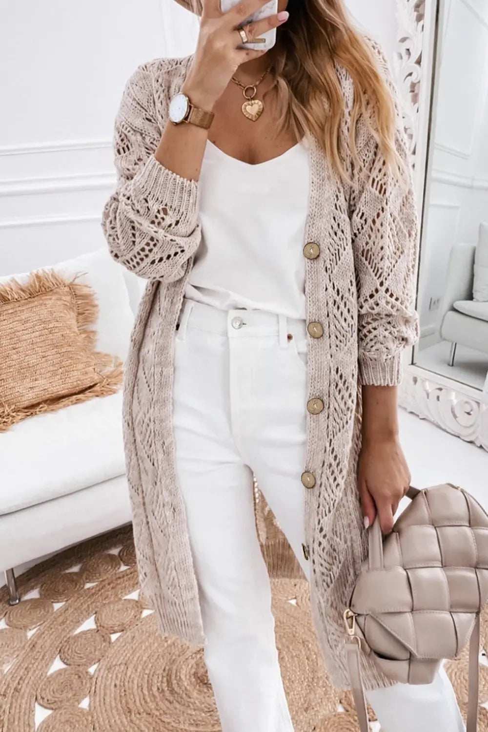 V-Neck Long Sleeve Cardigan - Trendsi - Flyclothing LLC