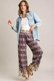 Umgee Full Size Mixed Print Elastic Waistband Pants Plus Size - Trendsi - Flyclothing LLC