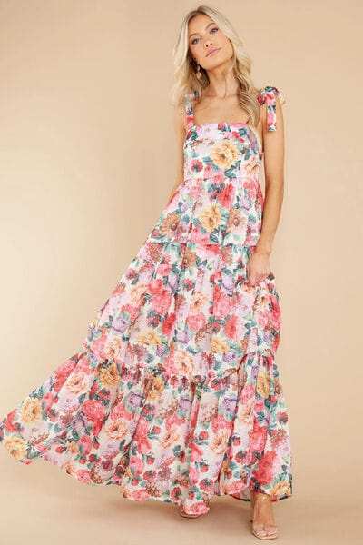 Floral Square Neck Wide Strap Maxi Dress - Trendsi - Flyclothing LLC