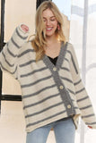 ADORA Horizontally Striped Button Up Cardigan - Trendsi - Flyclothing LLC
