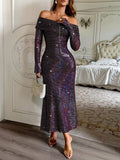 Off-Shoulder Long Sleeve Bodycon Dress - Trendsi - Flyclothing LLC