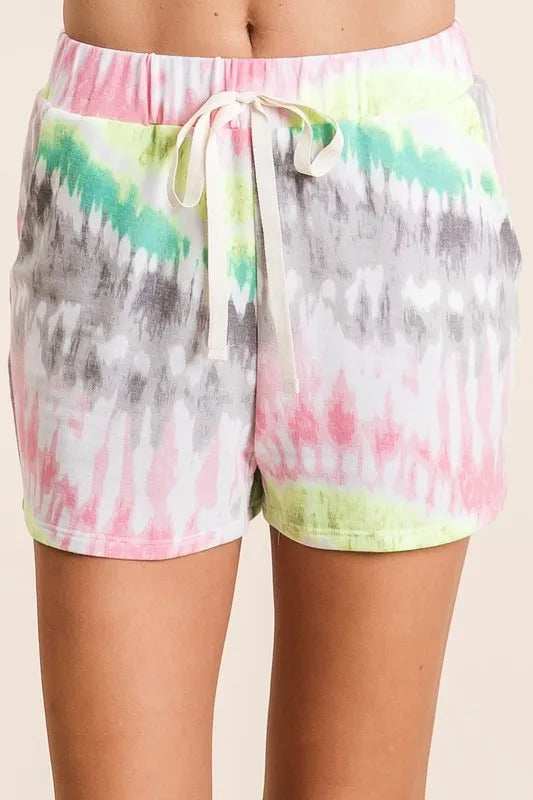 BiBi Tie Dye Print Shorts With Twill Tape Drawstring - Trendsi - Flyclothing LLC