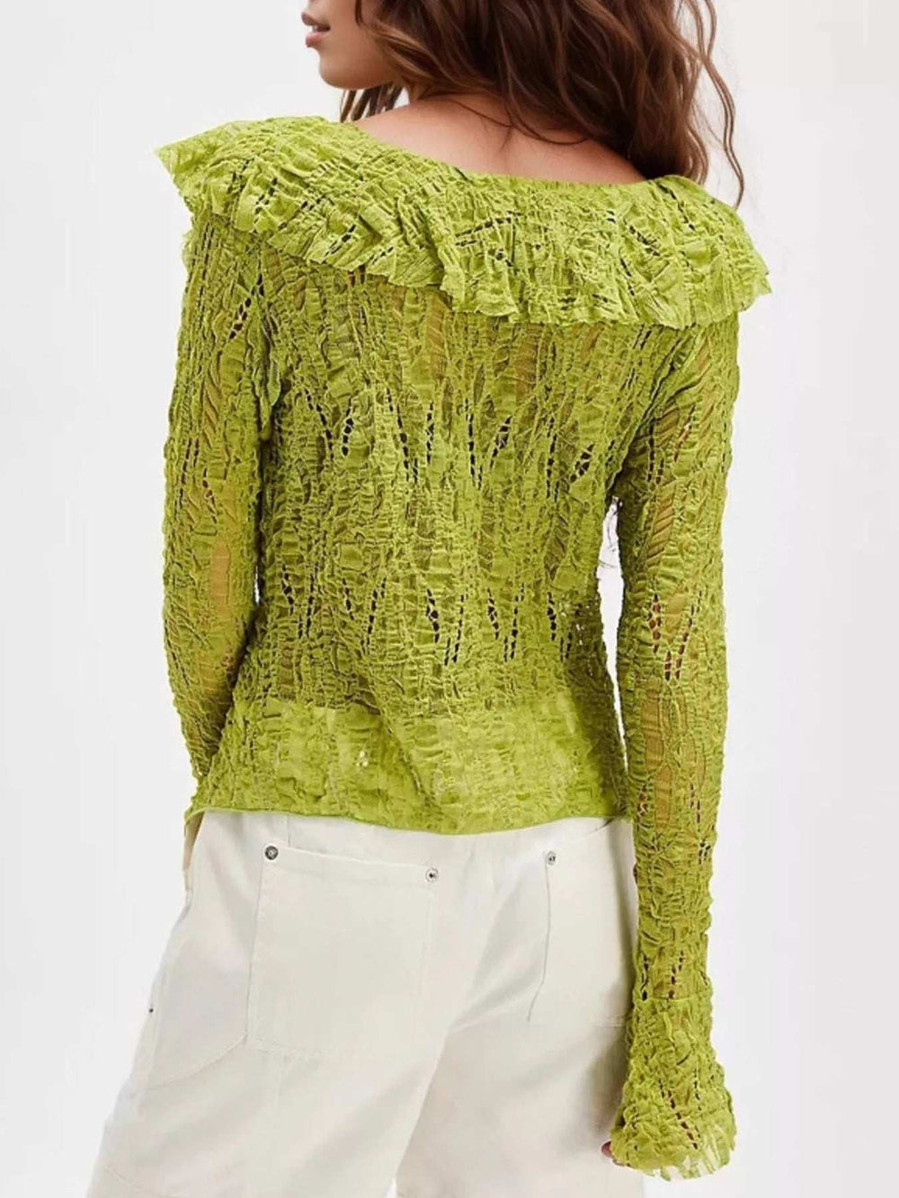 Lace Ruffle V-Neck Blouse - Trendsi - Flyclothing LLC