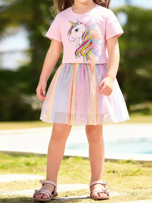 Children's Unicorn Rainbow Tulle Dress Set - Trendsi - Flyclothing LLC