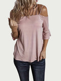Full Size Cold Shoulder Three-Quarter Sleeve Blouse - Trendsi - Flyclothing LLC