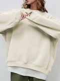 Round Neck Dropped Shoulder Long Sleeve Sweatshirt - Trendsi - Flyclothing LLC