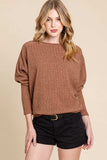 BOMBOM Drop Shoulder Long Sleeve Knit Top - Trendsi - Flyclothing LLC