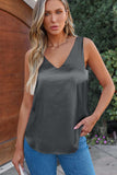 Solid V-Neck Wide Strap Tank - Trendsi - Flyclothing LLC