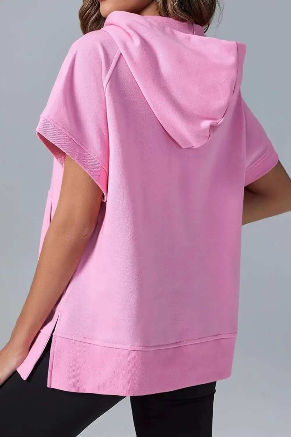 Half Zip Short Sleeve Hoodie - Trendsi - Flyclothing LLC