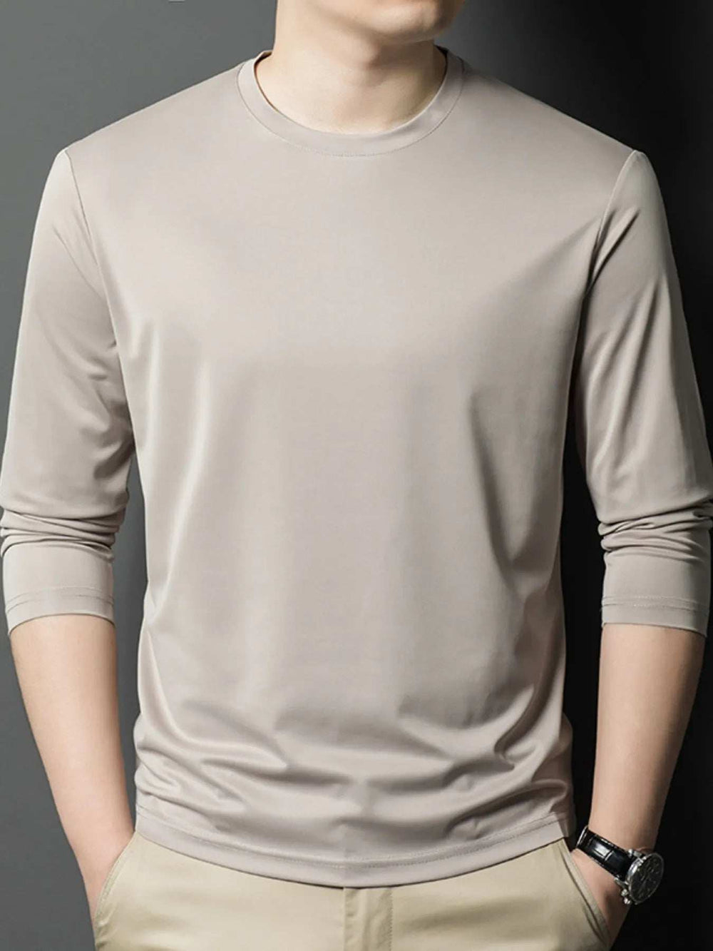 Men's Plus Size Round Neck Long Sleeve T-Shirt - Trendsi - Flyclothing LLC