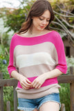 Color Block Boat Neck Half Sleeve Knit Top - Trendsi - Flyclothing LLC