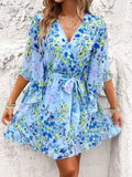 Ruffled Printed Surplice Half Sleeve Mini Dress - Trendsi - Flyclothing LLC