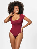 Full Size Square Neck Short Sleeve Bodysuit - Trendsi - Flyclothing LLC