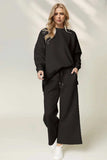 Double Take Checkered Slit High-Low Round Neck Top and Wide Leg Pants Set - Trendsi - Flyclothing LLC