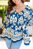 Printed V-Neck Three-Quarter Sleeve Blouse - Trendsi - Flyclothing LLC