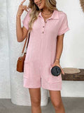 Button Detail Collared Neck Short Sleeve Romper - Trendsi - Flyclothing LLC