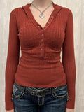 Button Front Long Sleeve Sweater - Trendsi - Flyclothing LLC