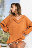 BiBi Textured Exposed Seam Drop Shoulder Knit Top - Trendsi - Flyclothing LLC