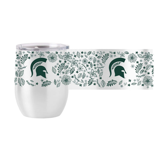 Michigan State 16oz Botanical Stainless Curved Beverage - Logo Brands - Flyclothing LLC