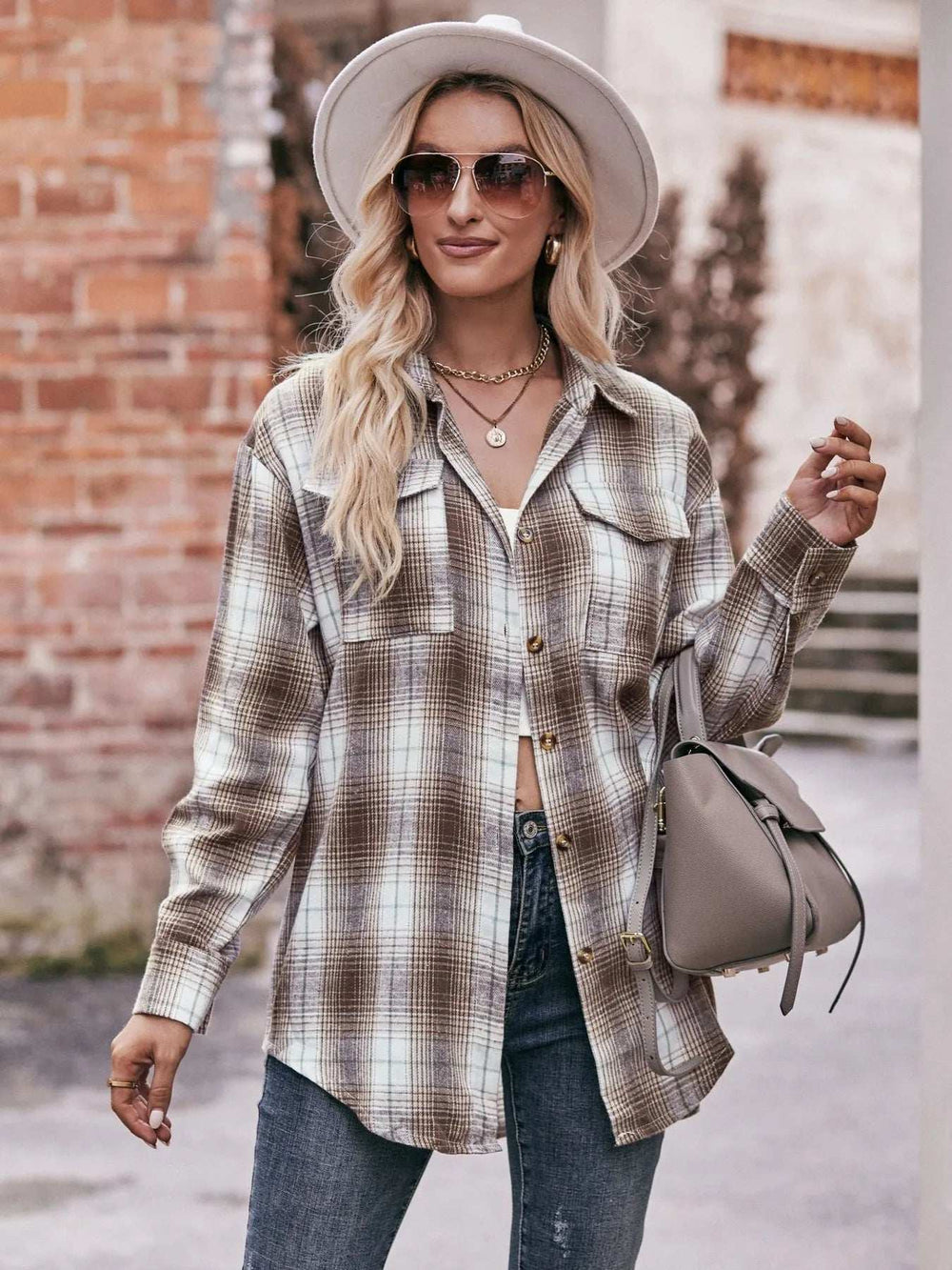 Plaid Button-Down Long Sleeve Shirt - Trendsi - Flyclothing LLC