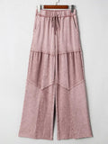 Mineral Wash Tiered Wide Leg Patchwork Drawstring Pants - Trendsi - Flyclothing LLC
