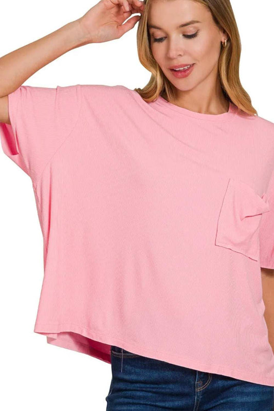 Zenana Oversized Ribbed Round Neck Short Sleeve Tee - Trendsi - Flyclothing LLC