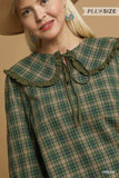 Umgee Full Size Plaid Ruffle Collar Blouse Plus Size - Trendsi - Flyclothing LLC