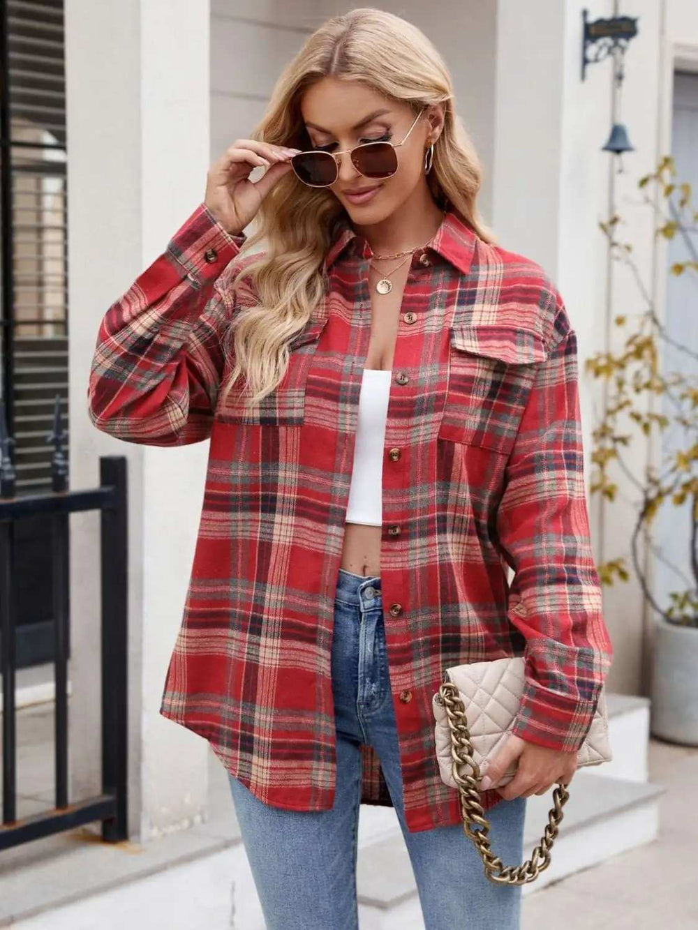 Plaid Button Up Long Sleeve Shirt - Trendsi - Flyclothing LLC