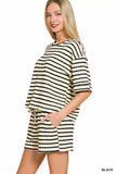 Zenana Striped Short Sleeve Tee & Shorts Set - Trendsi - Flyclothing LLC