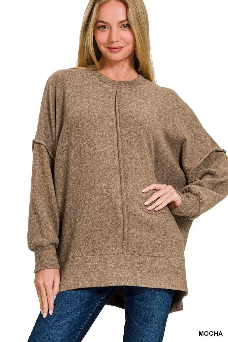 Zenana Brushed Melange Hacci Oversized Sweater - Trendsi - Flyclothing LLC