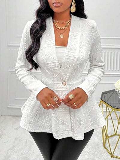 One Button Textured Peplum Cardigan - Trendsi - Flyclothing LLC