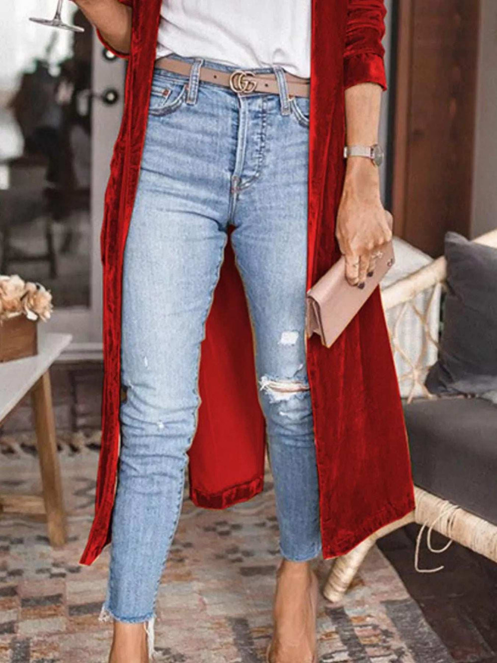 Open Front Long Sleeve Longline Cardigan - Trendsi - Flyclothing LLC