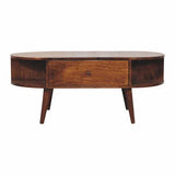 Chestnut Oval Coffee Table with 1 Drawer - Artisan Furniture - Flyclothing LLC