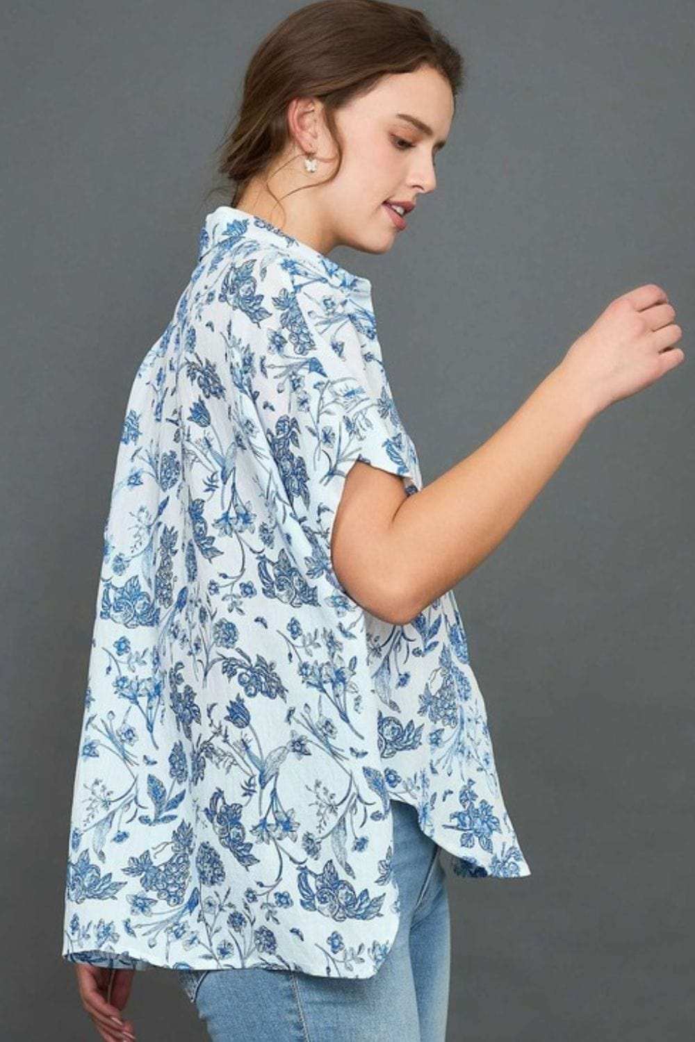 Umgee Full Size Two Tone Floral Print Top Plus Size - Trendsi - Flyclothing LLC