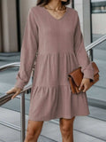 V-Neck Long Sleeve Mini Dress - Trendsi - Flyclothing LLC